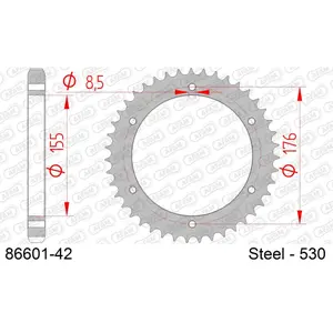Πινιόν πίσω από χάλυβα για μοτοσικλέτα Afam 530 42 dents image-0