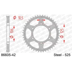 Rear steel motorcycle sprocket Afam 525 42 dents image-0