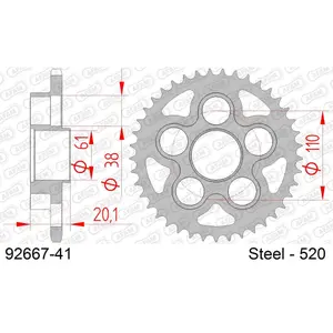 Πινιόν πίσω από χάλυβα για μοτοσικλέτα Afam 520 41 dents image-0