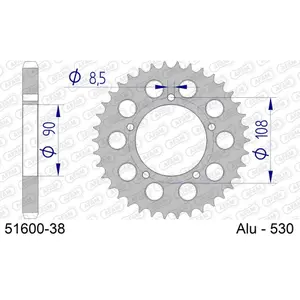 Πίσω αλουμινένιο πινιόν μοτοσικλέτας Afam 530 38 dents image-0