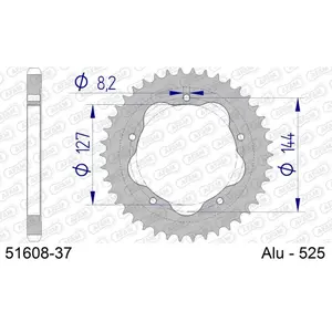 Πίσω αλουμινένιο πινιόν μοτοσικλέτας Afam 525 37 dents image-0