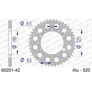 Πίσω αλουμινένιο πινιόν μοτοσικλέτας Afam 520 42 dents image-0