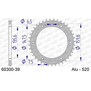 Πίσω αλουμινένιο πινιόν μοτοσικλέτας Afam 520 39 dents image-0