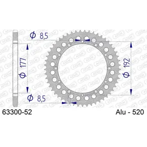 Πίσω αλουμινένιο πινιόν μοτοσικλέτας Afam 520 52 dents image-0