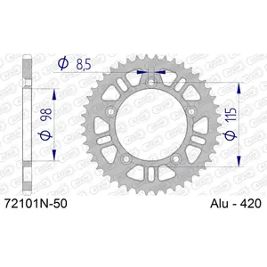 Πίσω αλουμινένιο πινιόν μοτοσικλέτας Afam 420 50 dents image-0