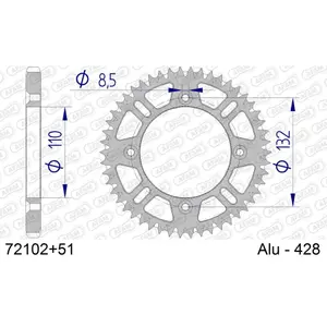 Rear aluminium motorcycle sprocket Afam 428 51 dents image-0