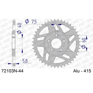 Πίσω αλουμινένιο πινιόν μοτοσικλέτας Afam 415 44 dents image-0