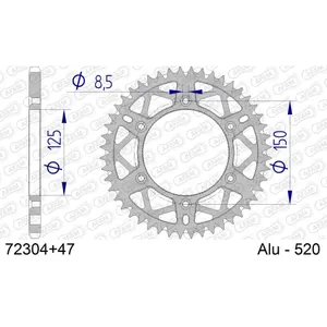 Πίσω αλουμινένιο πινιόν μοτοσικλέτας Afam 520 47 dents image-0