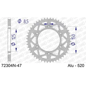 Πίσω αλουμινένιο πινιόν μοτοσικλέτας Afam 520 47 dents image-0