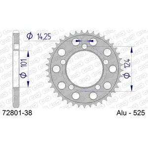 Πίσω αλουμινένιο πινιόν μοτοσικλέτας Afam 525 38 dents image-0