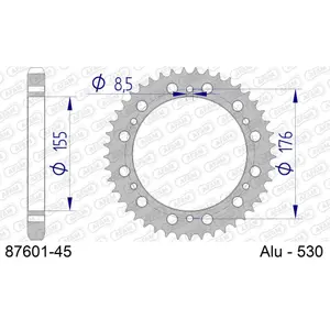 Πίσω αλουμινένιο πινιόν μοτοσικλέτας Afam 530 45 dents image-0