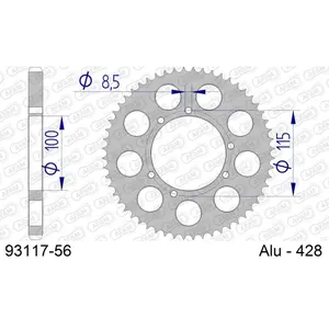 Πίσω αλουμινένιο πινιόν μοτοσικλέτας Afam 428 56 dents image-0