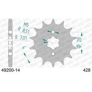 Stalen motortandwiel voor Afam 428 14 dents image-0