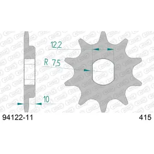 Πετάλι μηχανής μπροστινό από ατσάλι Afam 415 11 dents image-0