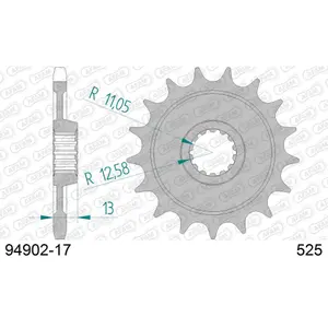 Πετάλι μηχανής μπροστινό από ατσάλι Afam 525 17 dents image-0