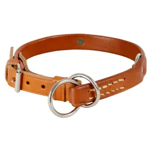 Läderhundhalsband med ID-skylt Akah