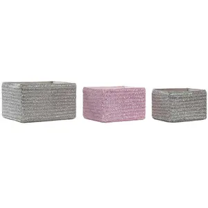 Set of 3 synthetic straw baskets Alpino image-1