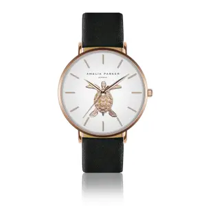 Relógio de cabedal para mulheres Amelia Parker Rose Turtle Black image-0