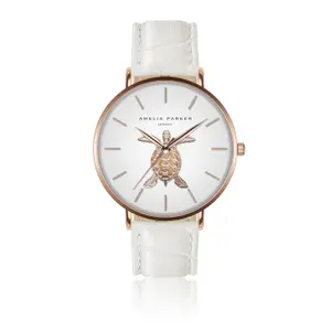 Skórzany zegarek dla kobiet Amelia Parker Rose Turtle White