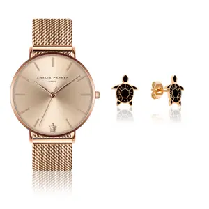 Relógio e bracelete feminino Amelia Parker Gold Sky image-0