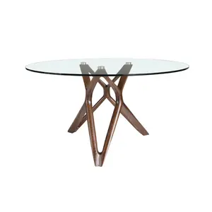 Glass dining table with wooden legs Angel Cerdà image-1
