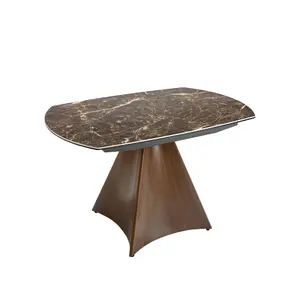 Extending oval dining table with barrel shape, porcelain marble and steel Angel Cerdà image-0