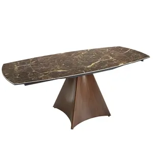 Extending oval dining table with barrel shape, porcelain marble and steel Angel Cerdà image-1