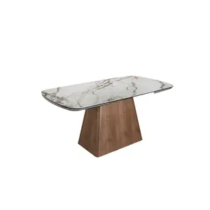 Rectangular extendable dining table in marble and wood Angel Cerdà image-0