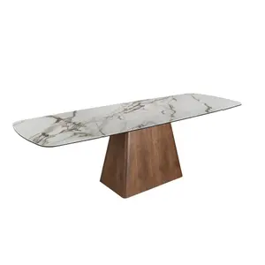 Rectangular extendable dining table in marble and wood Angel Cerdà image-1