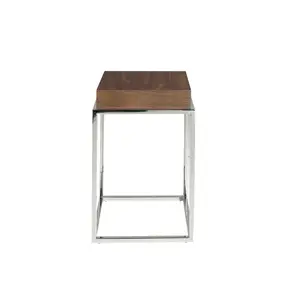 Walnut wood and steel corner table Angel Cerdà image-0