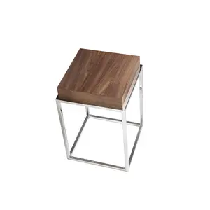Walnut wood and steel corner table Angel Cerdà image-2