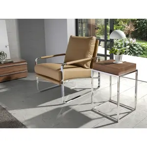 Walnut wood and steel corner table Angel Cerdà image-3