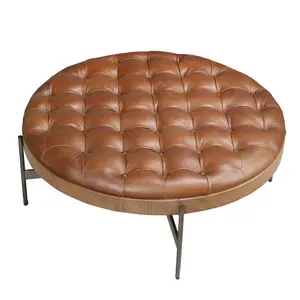 Table basse ronde en cuir et acier Angel Cerdà image-2