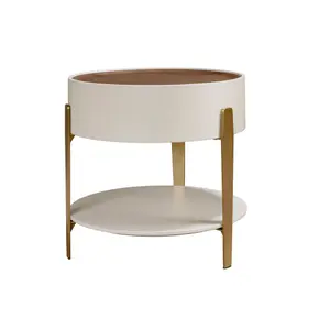 Round corner table made of wood and polished steel veneer Angel Cerdà image-1