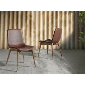 Walnut wood and imitation leather chair Angel Cerdà image-3
