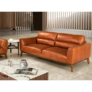 2-Sitzer-Sofa aus Leder mit Holzbeinen Angel Cerdà image-2