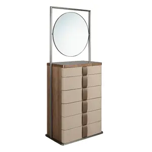 Leather chest of drawers with a smoked glass top and mirror Angel Cerdà image-0