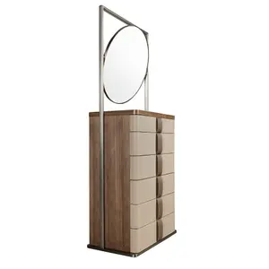 Leather chest of drawers with a smoked glass top and mirror Angel Cerdà image-1