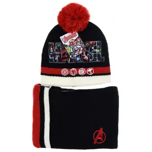 Children's wool and fleece hat and neck warmer set Avengers image-0