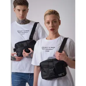 Project X Paris Borsa Laterale Con Clip, Bianco, Tracolla Regolabile, 100% Poliestere