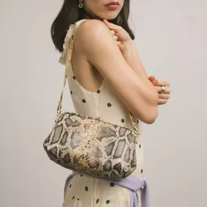Beige Python Effect Handbag Women Balagan Rofe M image-1