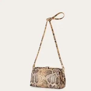 Beige Python Effect Handbag Women Balagan Rofe M image-3