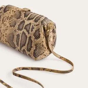 Beige Python Effect Handbag Women Balagan Rofe M image-5