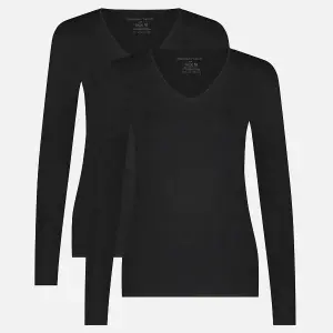 Långärmad T-shirt med v-ringning för damer Bamboo Basics Liv (x2) image-0