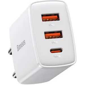 Adaptateur secteur 2x ports USB-A + 1x port USB-C 30W Baseus Compact