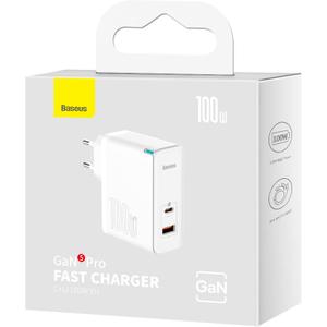 Adaptateur secteur 1x port USB-A + 1x port USB-C 100W + Cable USB-C 1m Baseus GaN5 Pro image-3