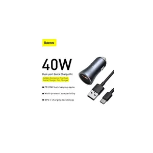 Chargeur USB et USB-C PD 3.0, QC 4+, SCP FCP AFC pour voiture avec câble USB/USB-C 1m Baseus Golden Contactor Pro Dual Quick TZCCJD-0G image-4