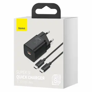 Adaptateur secteur avec mini câble type-C vers type-C 3A 1 m Baseus Super Si 1C QC 25 W EU image-3