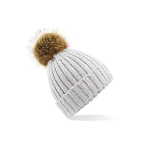 Dame hue med pom pom tykt fake pels Beechfield