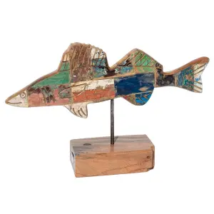 Decorative teak fish figurine BigBuy Home Calypso image-0